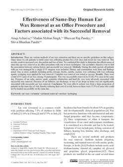 Effectiveness of Same-Day Human Ear Wax Removal as an Office Procedure and Factors Associated with its Successful Removal